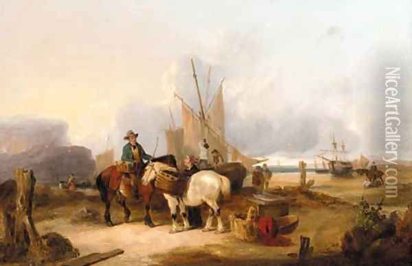 Fisherfolk on the Shore Oil Painting - William Joseph Shayer