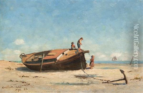 Children Playing On Beached Boat Oil Painting - Carlton Theodore Chapman
