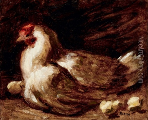 Hen With Chicks Oil Painting - Jozsef Koszta