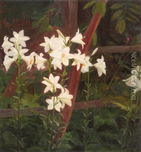 Garden With Lilies Oil Painting - Constantin Artachino