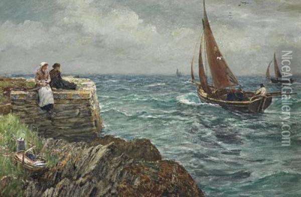 Good Luck To Your Fishing ! Oil Painting - Charles Napier Hemy
