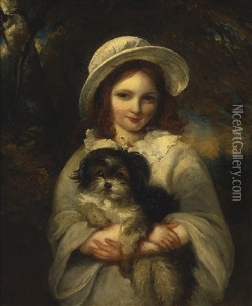 Girl With Dog Oil Painting - Frederick Yeates Hurlstone