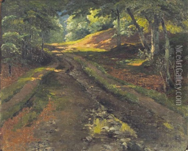 Schattiger Waldweg Oil Painting - Oskar Leu