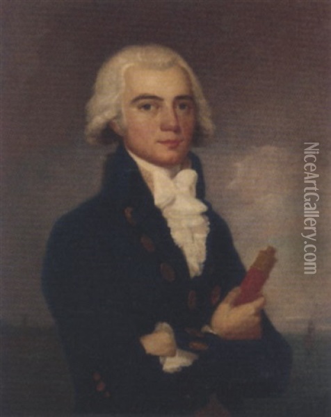 Portrait Of A Young Naval Officer Holding A Telescope Oil Painting - Lemuel Francis Abbott