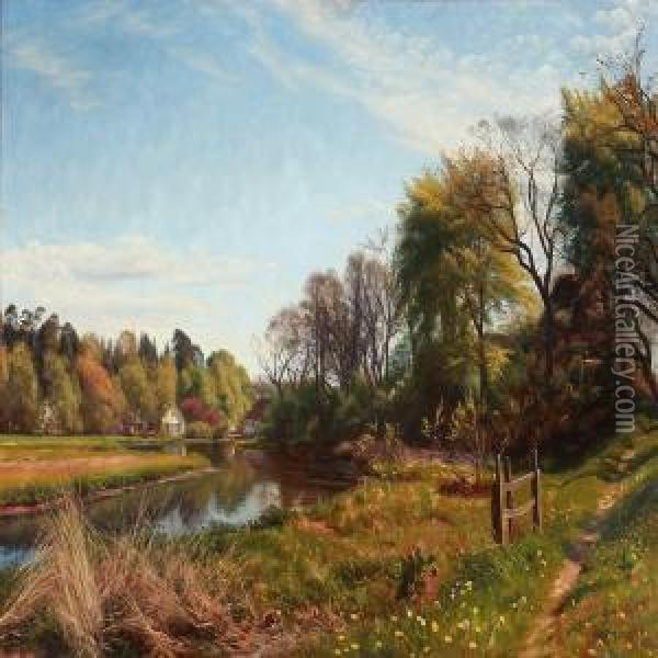 Summer Idyll On The Country In Denmark Oil Painting - Emil Winnerwald