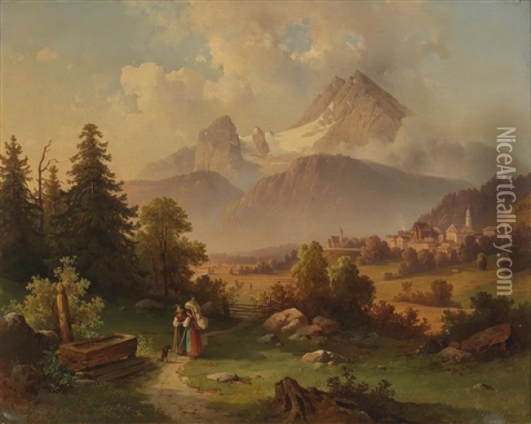 View Of The Watzmann Oil Painting - Edmund Mahlknecht