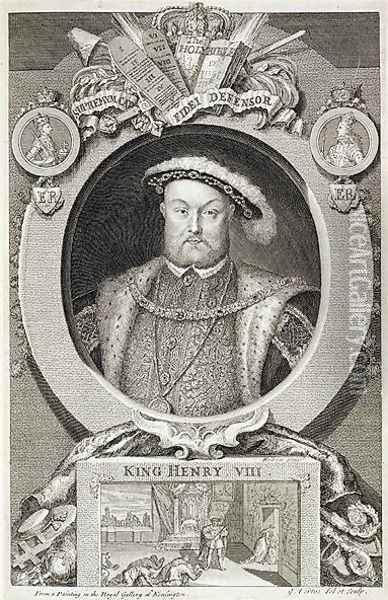 Henry VIII 1491-1547, after a painting in the Royal Gallery at Kensington Oil Painting - George Vertue