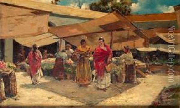 Mercado Oil Painting - Julio Vila y Prades
