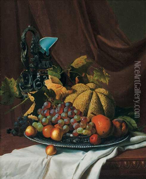 Still Life With Fruit And Ewer Oil Painting - Andrew John Henry Way