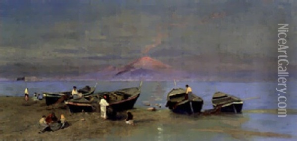 Fischerboote Am Strand Vom Golf Von Neapel Oil Painting - Carl Freiherr Von Malchus