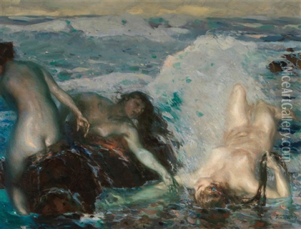 Nereides On The Beach Oil Painting - Carl von Marr