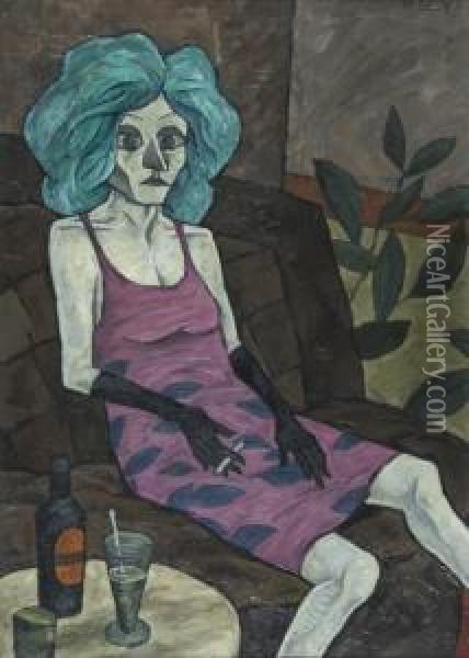 Seated Girl In Pink And Blue Oil Painting - Edward Hartley Mooney