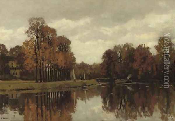 The river Vecht in Autumn Oil Painting - Nicolaas Bastert