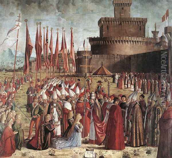 The Pilgrims Meet the Pope c. 1492 Oil Painting - Vittore Carpaccio