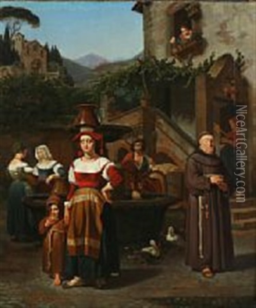 Italian Genre Scene Oil Painting - Ernst Meyer