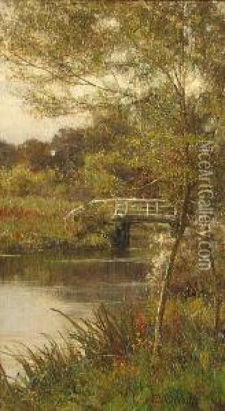 Summer- A Bridge Over A Stream Oil Painting - Edward Wilkins Waite