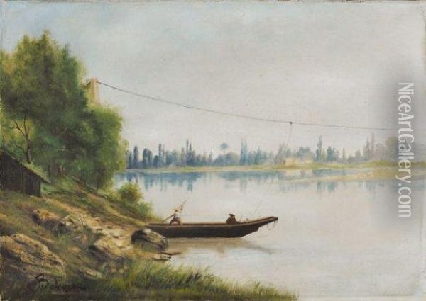 Le Bac Sur La Saone Oil Painting - Armand Auguste Balouzet
