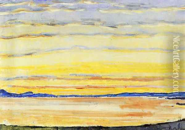 Sunset On Lake Geneva Oil Painting - Ferdinand Hodler