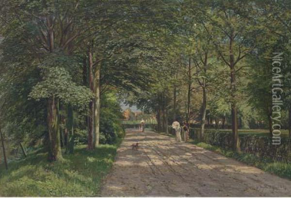 A Stroll Along A Sunlit Avenue Oil Painting - Wilhelm Degode
