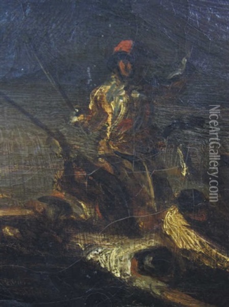 Pecheurs Dans Une Embarcation A Rames Oil Painting - Alexandre Gabriel Decamps