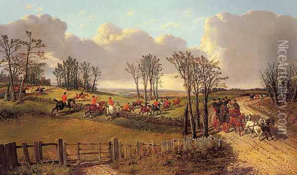 A Hunting Scene with a Coach and Four on the Open Road Oil Painting - John Frederick Herring Snr