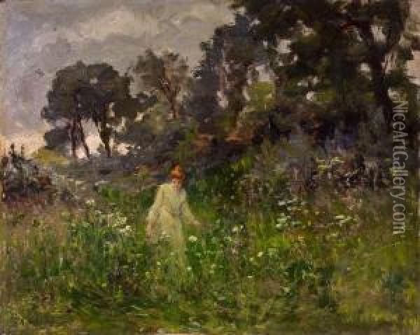 Landschaft Mit Junger Frau Oil Painting - Auguste Michel Nobillet