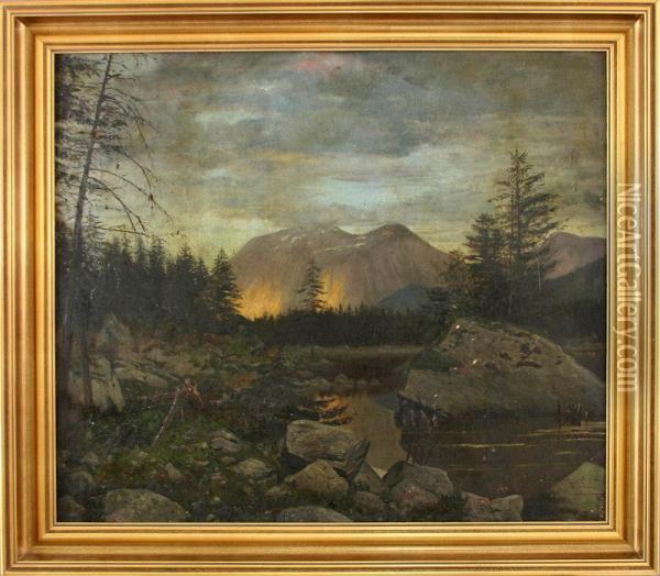 Landschaft Mit Bergkette Und Hohen Tannen Oil Painting - Eduard Daelen