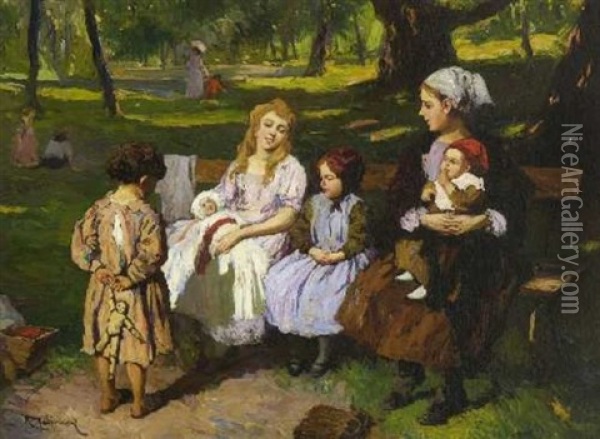 Auf Der Parkbank Oil Painting - Rudolph Jelinek
