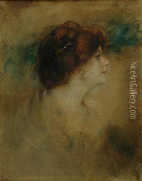 A Portrait Of A Woman In Profile Thought To Be The Artist's Wife, Lolo Oil Painting - Franz von Lenbach