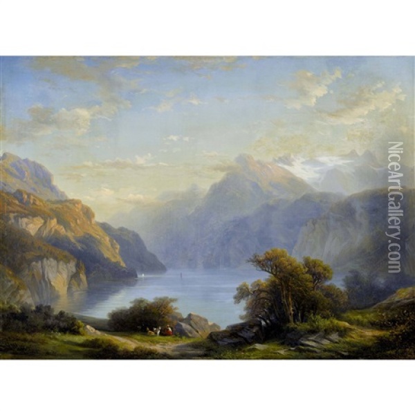 Der Vierwaldstattersee Mit Blick Auf Den Uri Rotstock Oil Painting - Francois Diday