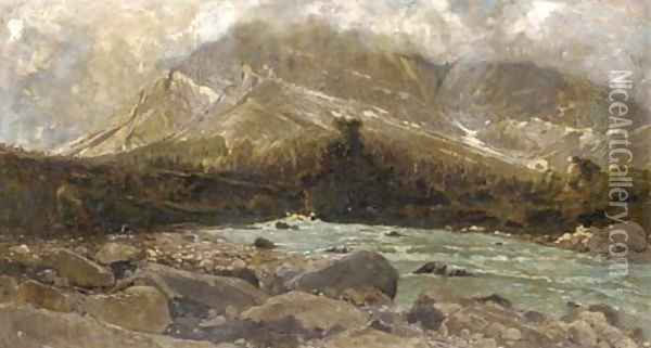 Paesaggio Alpino con Torrente Oil Painting - Guglielmo Ciardi