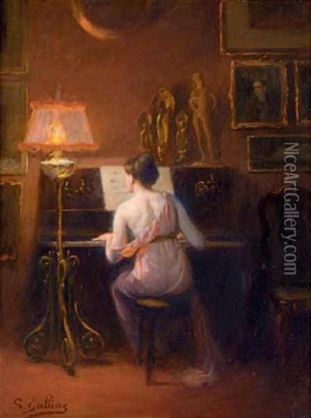 Le Modele Au Piano Oil Painting - Louis Galliac