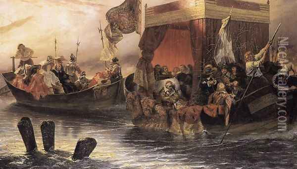 The State Barge of Cardinal Richelieu on the Rhone 1829 Oil Painting - Paul Delaroche