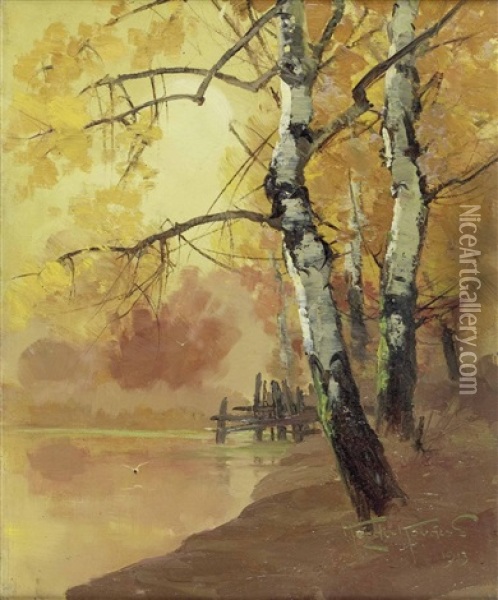 Birken Am See Oil Painting - Laszlo Kezdi-Kovacs
