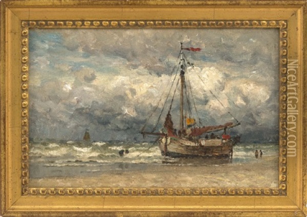 Beached Boat, Scheveningen Oil Painting - John Joseph Enneking