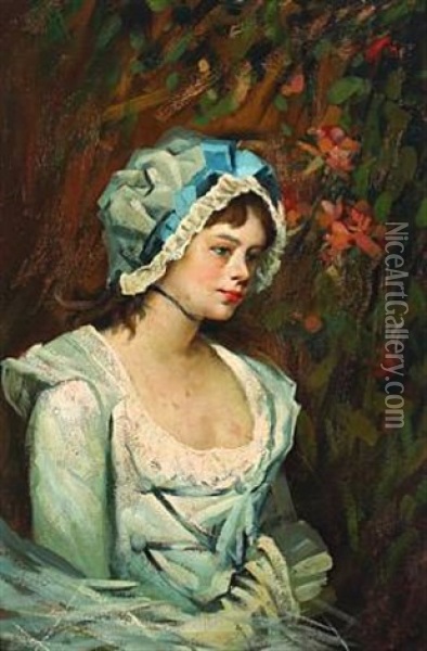 A Young Woman In A Blue Dress Oil Painting - R. Gilbert