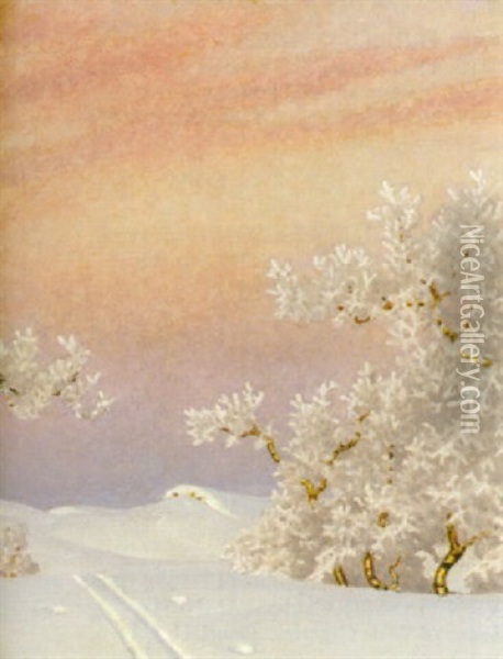 Vintersol Oil Painting - Gustaf Fjaestad