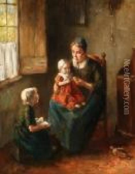 The Reading Lesson Oil Painting - Bernard Johann De Hoog
