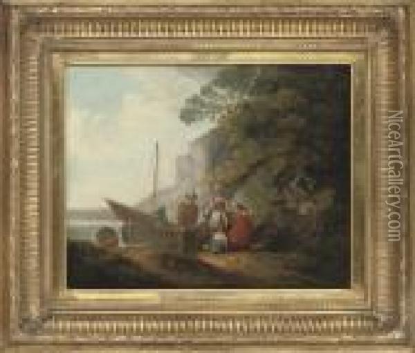 On The Path To The Coast; And A Cave Opening Onto The Beach Oil Painting - George Morland