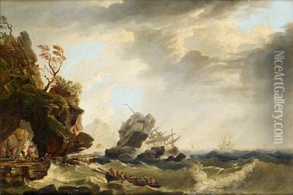 A Shipwreck In Stormy Seas Oil Painting - Jean Jacques Francois Taurel