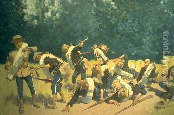 Scream of Shrapnel at San Juan Hill, Cuba Oil Painting - Frederic Remington