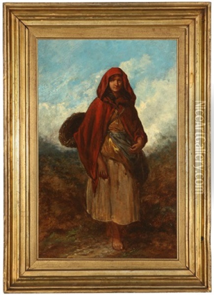 Portrait Of A Woman In A Red Cape Oil Painting - Paul Falconer Poole