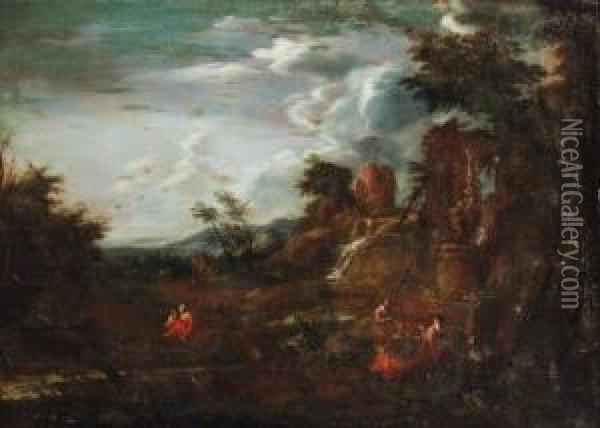 An Italianate Landscape With Artists Sketching Amongst Ruins Oil Painting - Joachim-Franz Beich