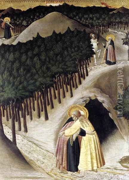 St Anthony Goes in Search of St Paul the Hermit 2 Oil Painting - Master of the Osservanza