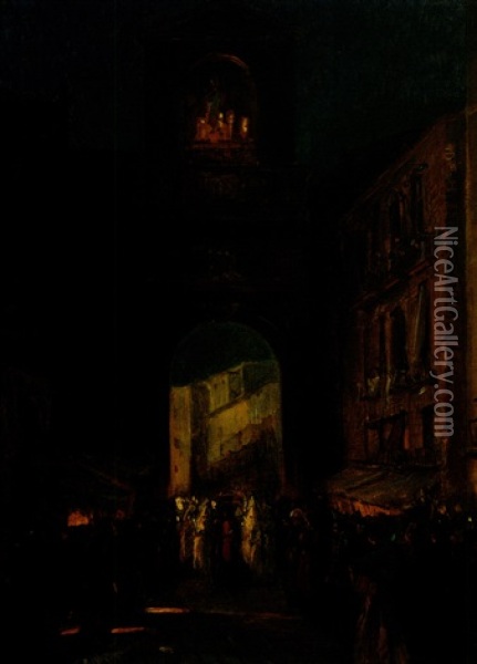 Porta Capuana Neapel - Karfreitag: Weise Prozession Bei Fackelschein Oil Painting - Amandus Faure