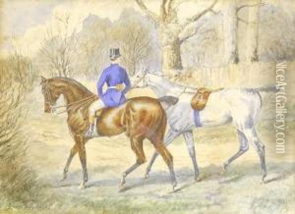 Manon Horseback Leading Another,
 Watercolour, Bears Signature, 20 X 28cm Estimate - 400-600 Oil Painting - Lionel Louis Edwards