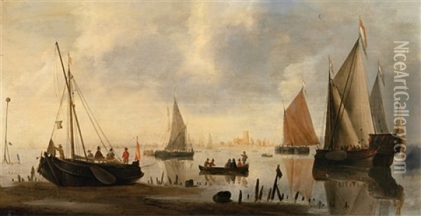 Seestuck Mit Der Ansicht Von Dordrecht Oil Painting - Jacob Adriaenz. Bellevois