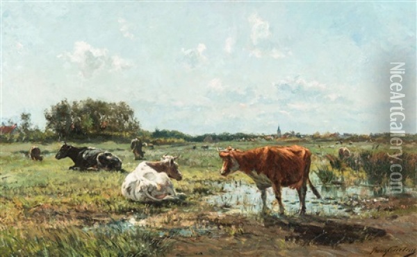 In Beautiful Flanders (ca. 1896-1897) Oil Painting - Franz Courtens