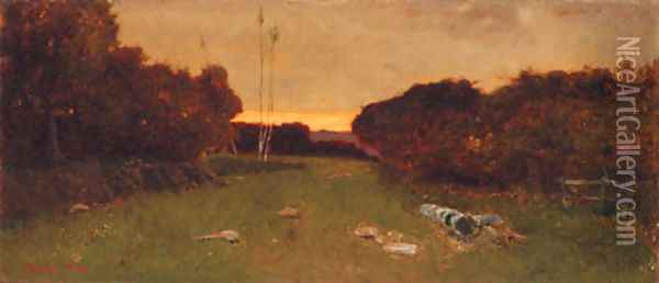 Twilight in the Campagna Oil Painting - Vincenzo Cabianca