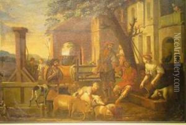 Farmyard Scene Oil Painting - Etienne de Lavallee-Poussin